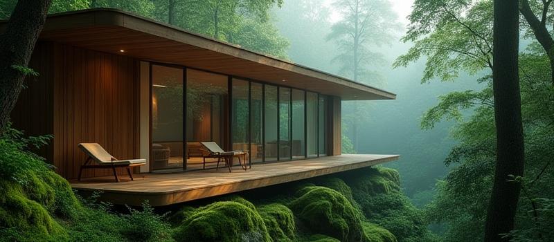 Eco-friendly sustainable luxury retreat in a forest